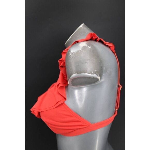 Michael Kors Ruffled Bikini Top Sangria Orange SIZE M - Picture 4 of 10
